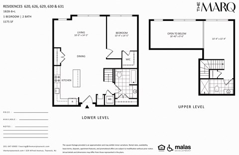 Floor plan for 1 bed, 2 baths, 1180 sqft